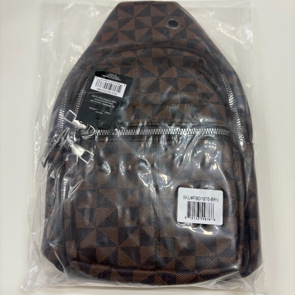 Belt Bag / Sling Bag -Patterned Crossbody -3 Sections- Faux Leather- Brown NWT - Picture 8 of 8